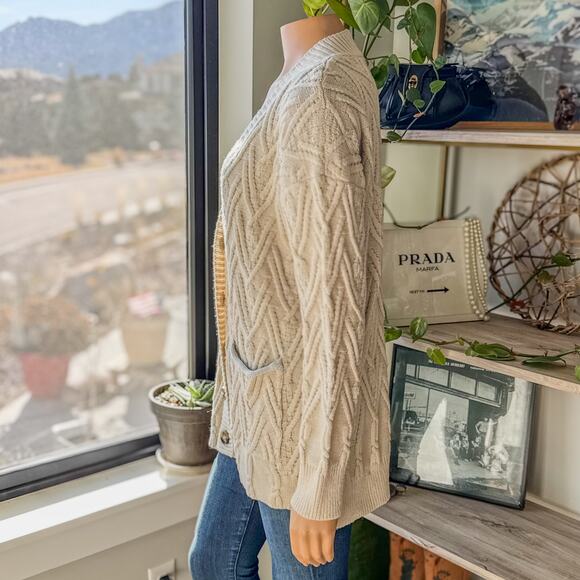 Altar'd State Cozy Cable Knit Oatmeal/Cream/Beige Cardigan, Women's Medium - Picture 7 of 12